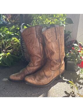 TEXAS Size 9.5EE Men Cowboy Boots Brown Leather Pointed Toe Mid- Western 8011